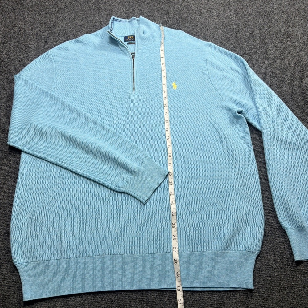 POLO RALPH LAUREN Sweater Mens XL 1/4 Zip Mock Neck Pullover Pima Cotton Blue - Picture 4 of 8